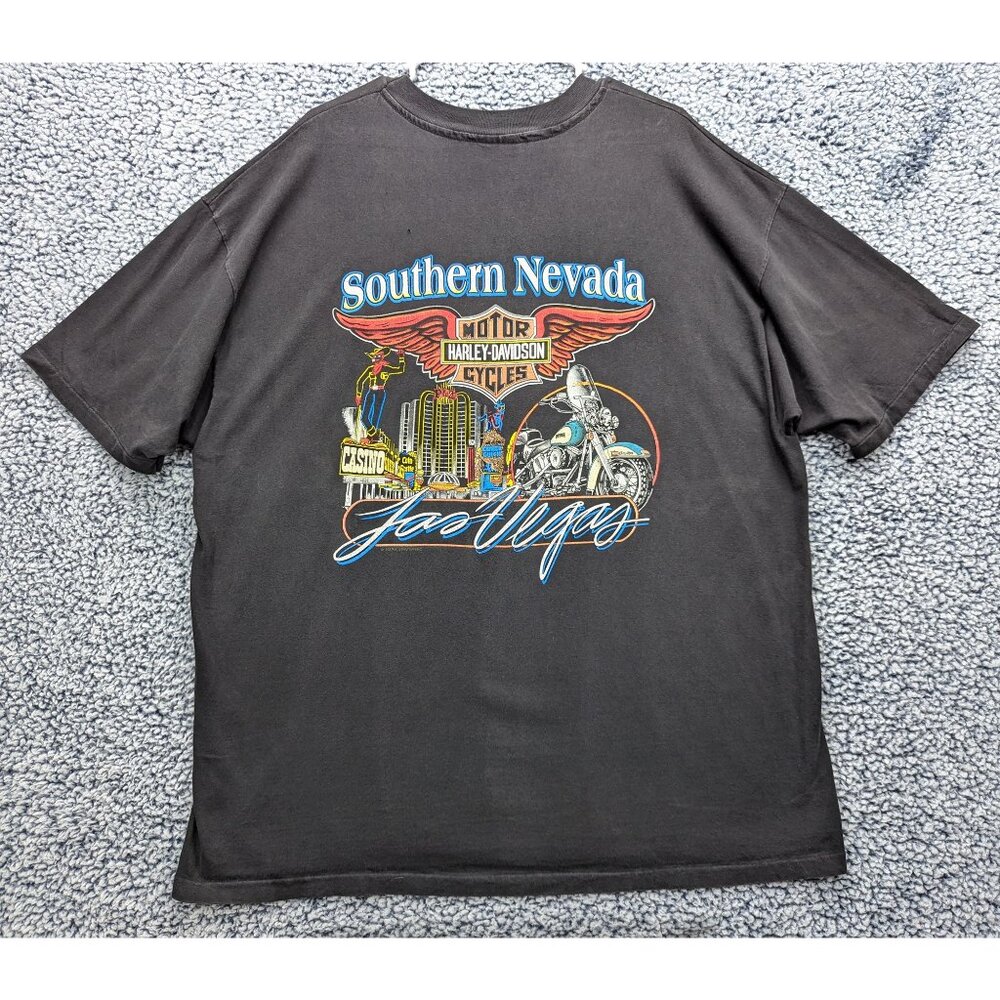 1995 Harley Davidson Las Vegas Strip Shirt Mens XXL Double Sided Biker VTG Black
